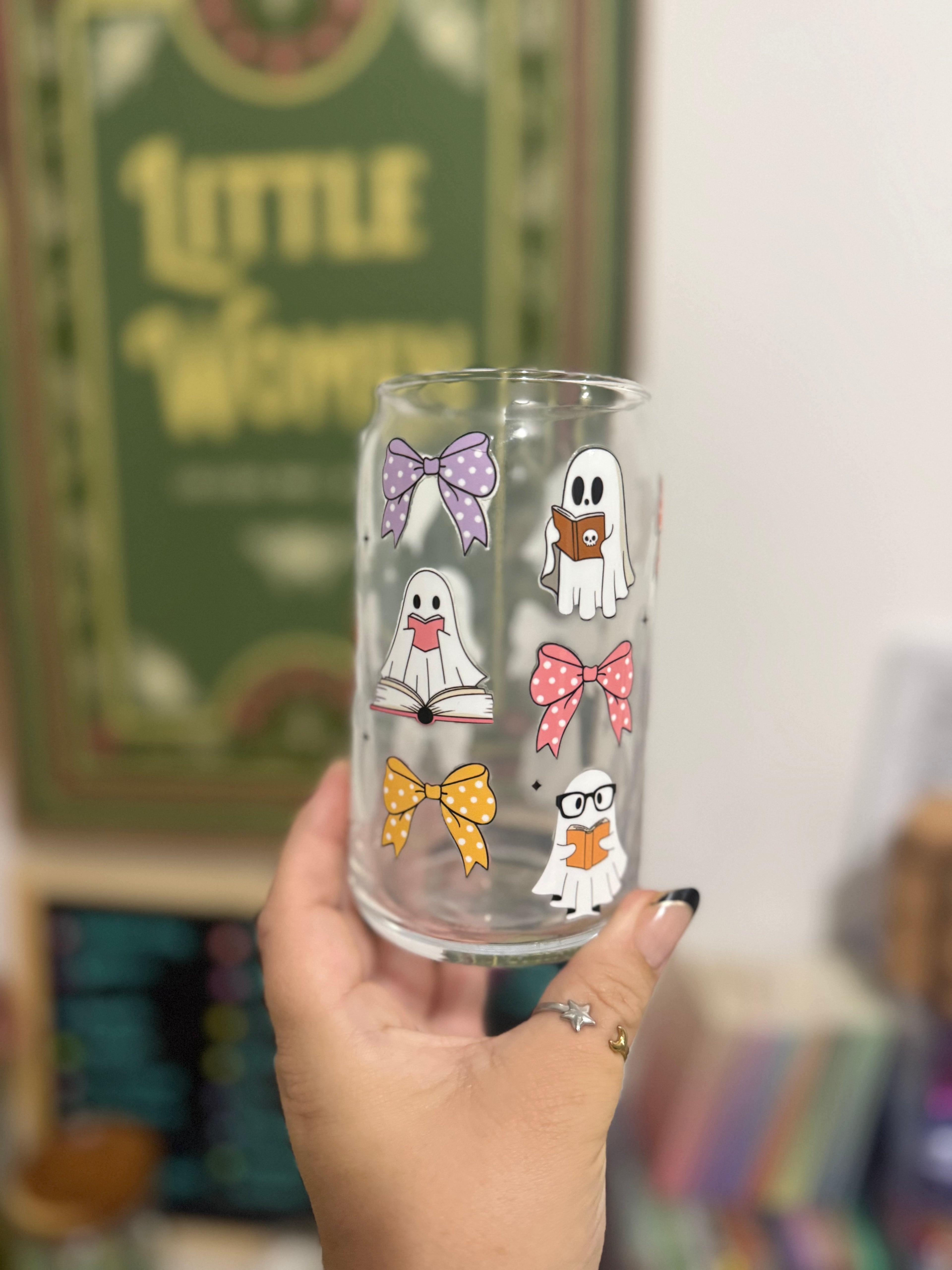 Glass Can Cup - Coquette Bows and Ghosts