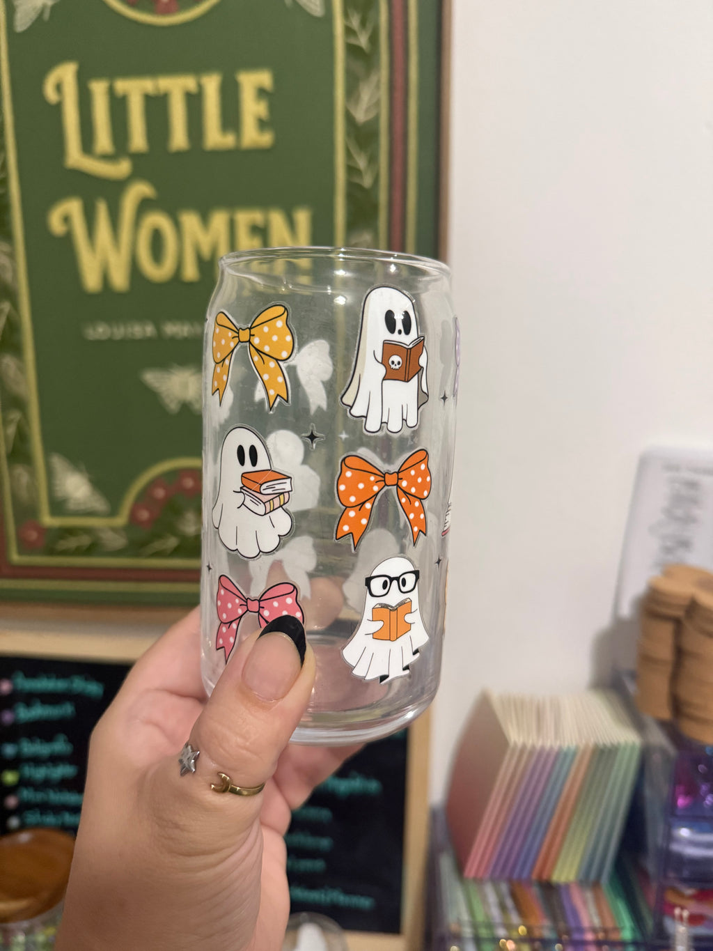 Glass Can Cup - Coquette Bows and Ghosts