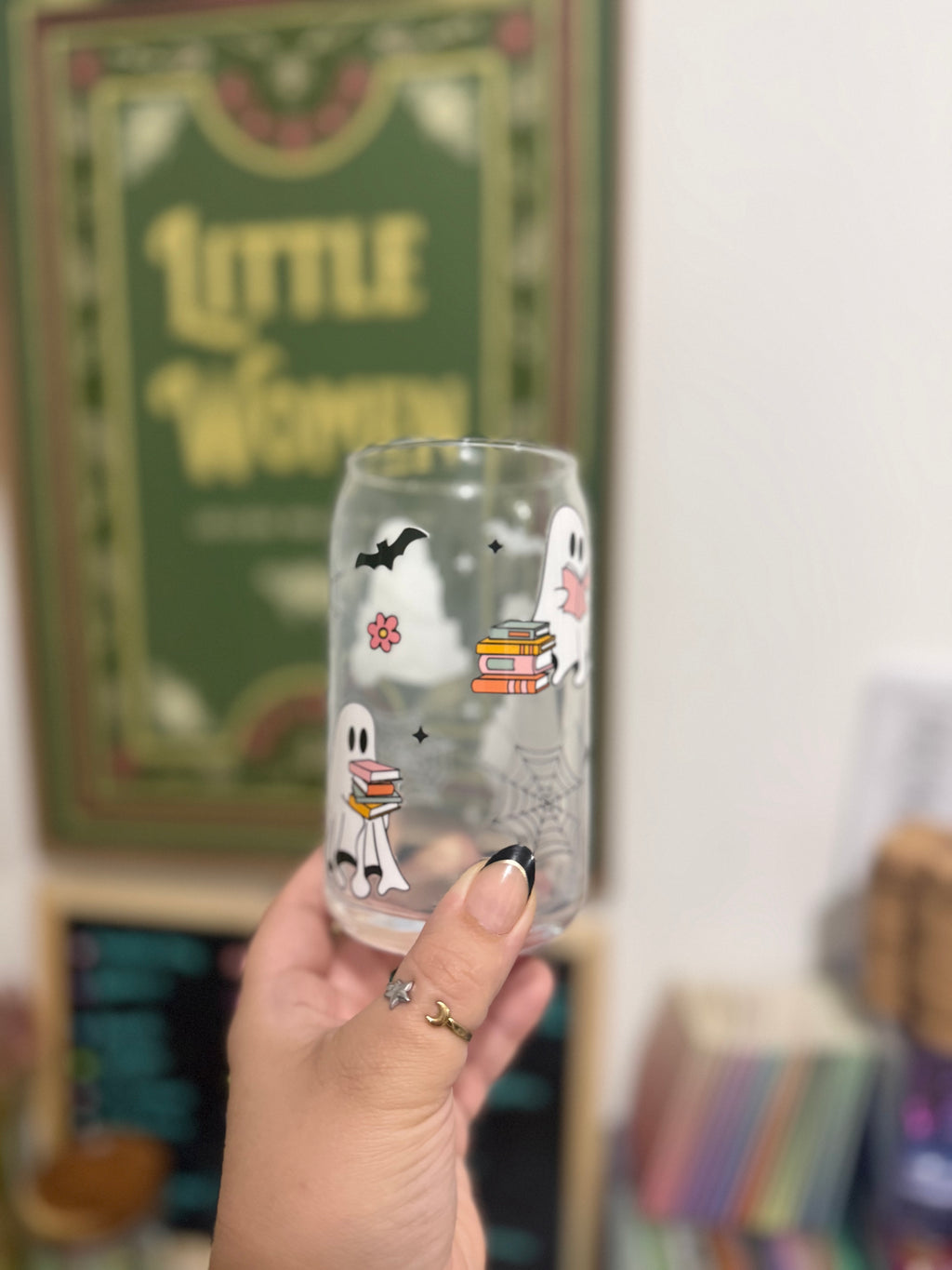Glass Can Cup - Books and Webs